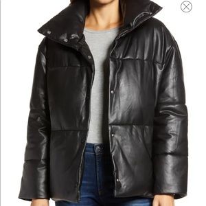 AVEC LES FILLES OVERSIZE FAUX LEATHER PUFFER JACKET